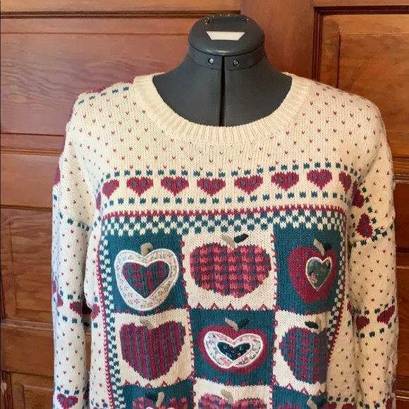 Vintage Sweaters - Vintage Heart Embroidered Knit Sweater Vintage XL